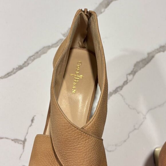 Cole Haan | Women’s Irving Gold Tan Nude Leather Cork Wedge Sandals Size 9B - Picture 6 of 16